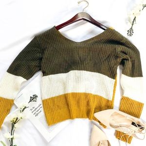 Poof apparel striped chunky twist back sweater 💗